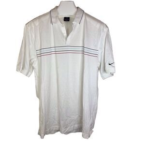 Nike Golf Mens White‎ Striped Polo Size Large Preppy Tennis Wimbledon